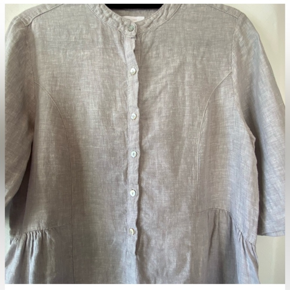 Women's Grey 100% Linen Dress MD Popover Lagenlook 3/4 Sleeve Coastal Grandma - Picture 3 of 13